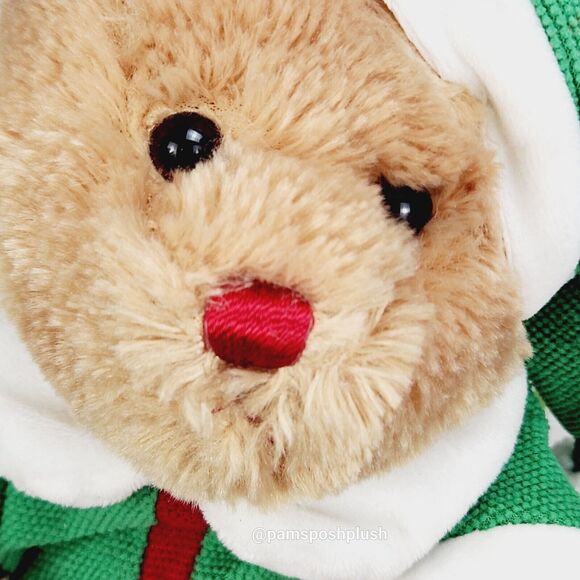 Gund Godiva Christmas Teddy Bear Plush 11" Elf Outfit Green Red 2014 Advertising - Picture 3 of 9